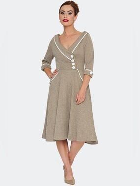 NWOT Voodoo Vixen Tan/Olive Herringbone Marcia Long Sleeve
Dress - 3X